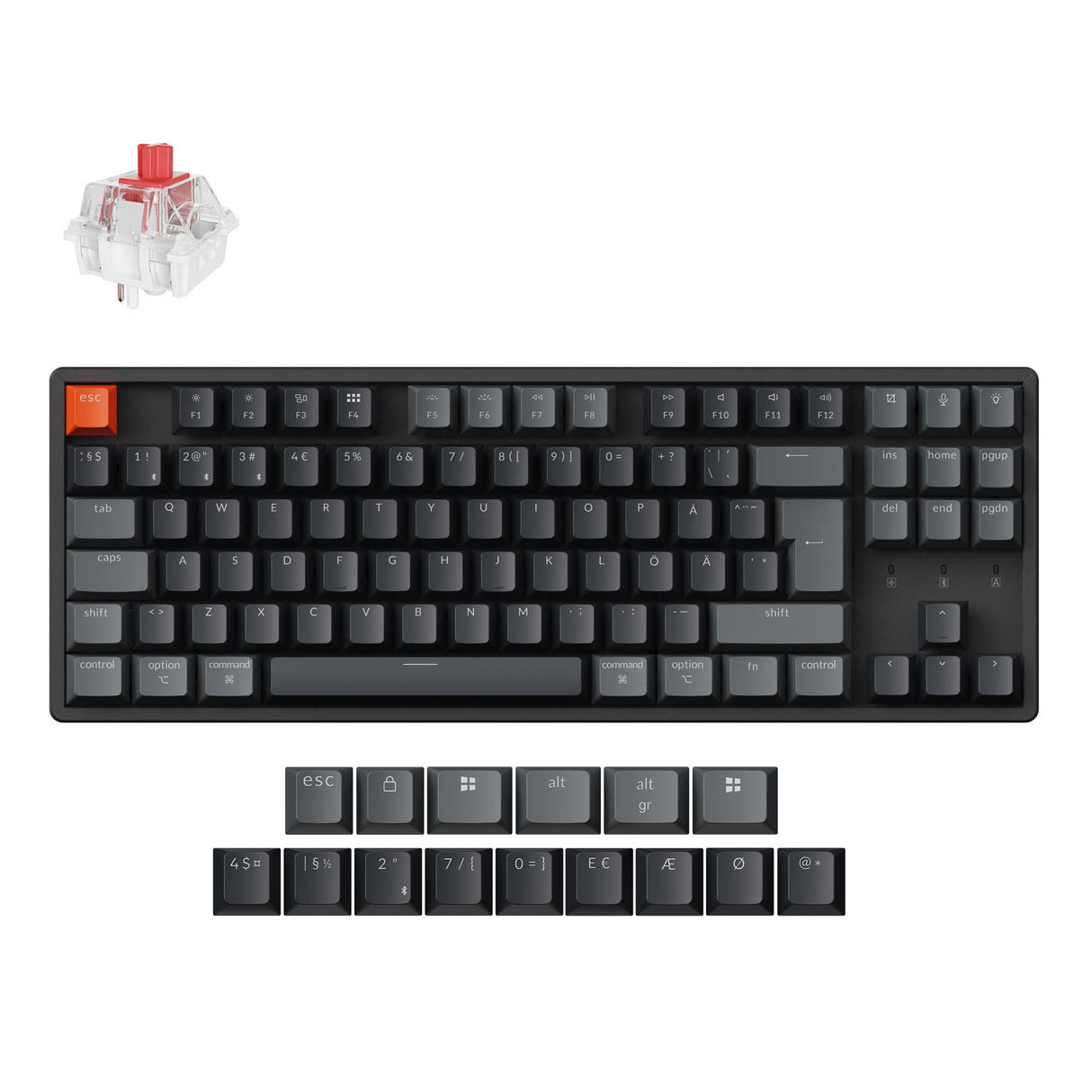 Keychron K8 QMK Wireless Mechanical Keyboard Version 2 Keychron Super Red Switch Nordic Layout