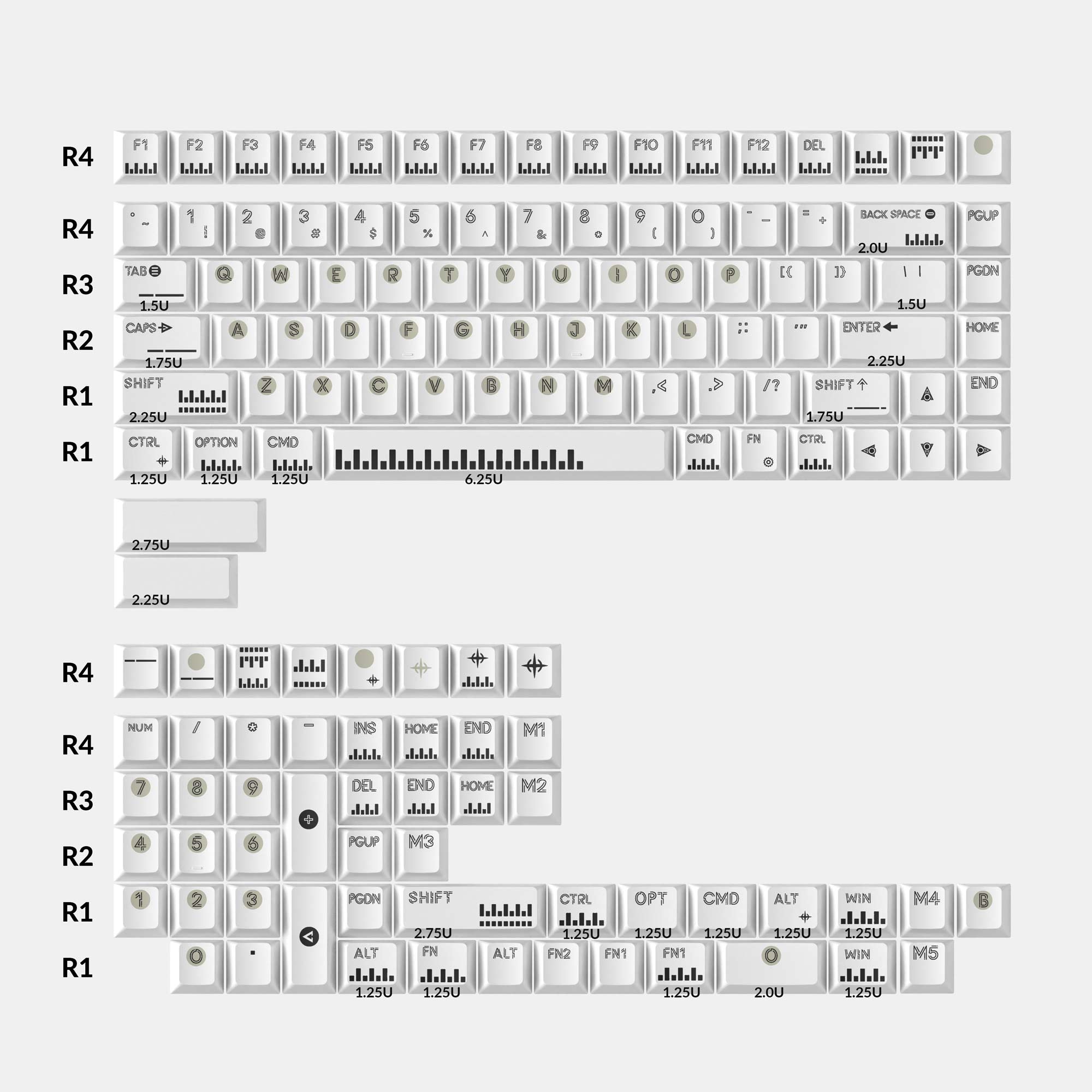 Classic Piano-Cherry Profile Dye-Sub PBT Full Keycap Set Size
