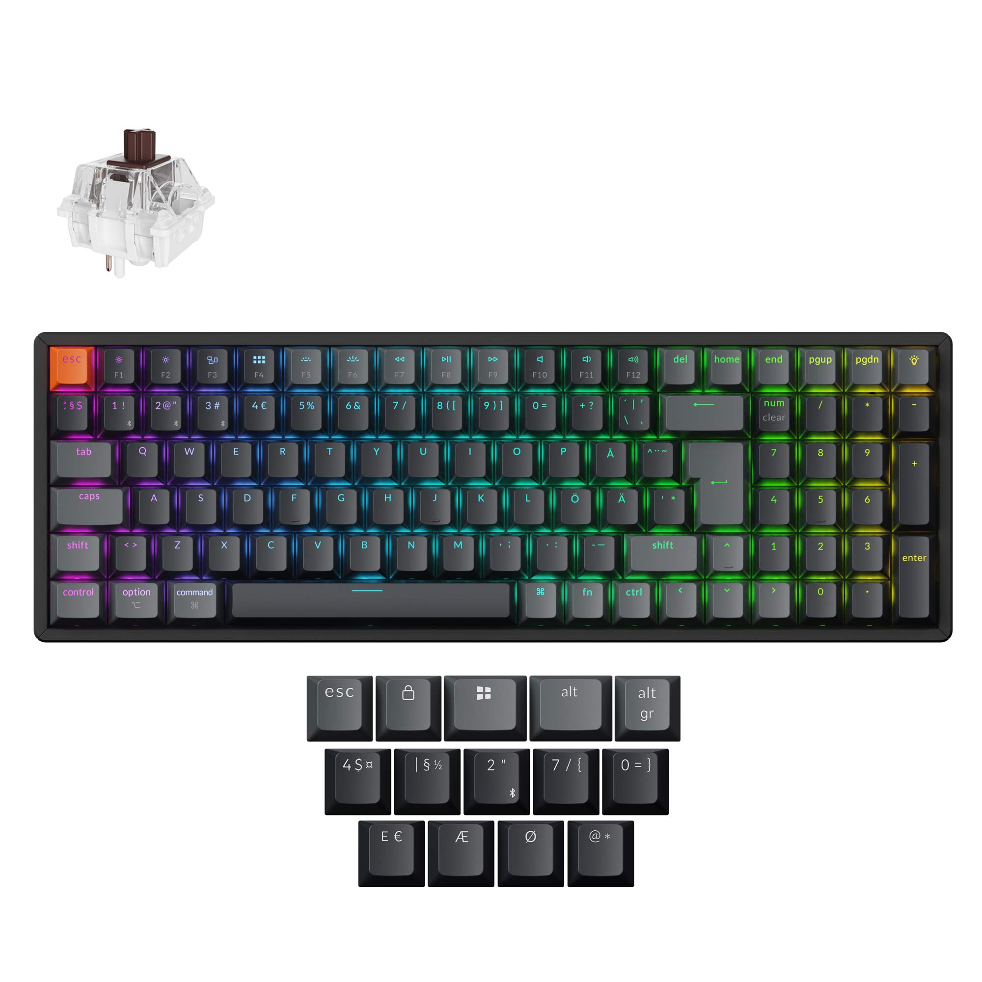Keychron K4 QMK Wireless Mechanical Keyboard ISO-Nordic Aluminum Brown Switch