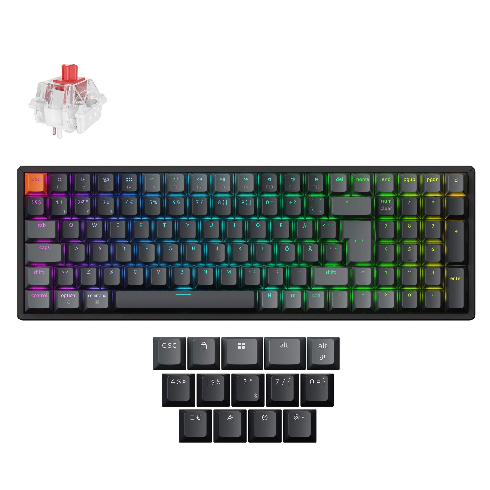 Keychron K4 QMK Wireless Mechanical Keyboard ISO-Nordic Aluminum Red Switch