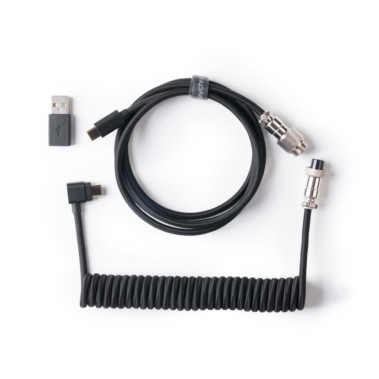 Keychron custom coiled aviator USB type-C cable black color with angled connector